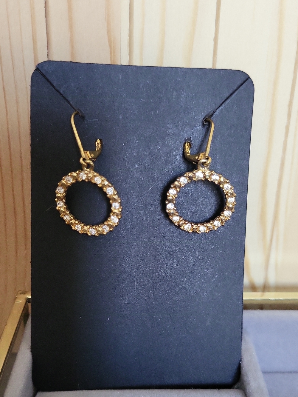 Gold Crystal Circle Drop Earrings - Elegant Sparkle